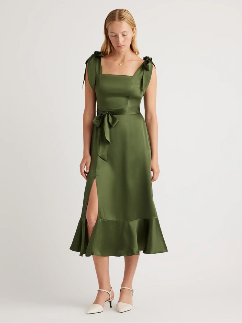 Quince 100% Washable Silk Square Neck Midi Dress